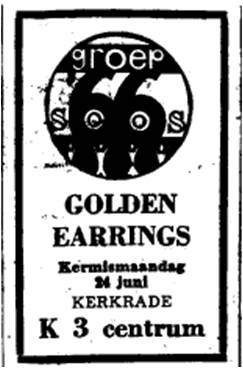 Golden Earrings show ad June 24, 1968 Kerkrade - K3 centrum
